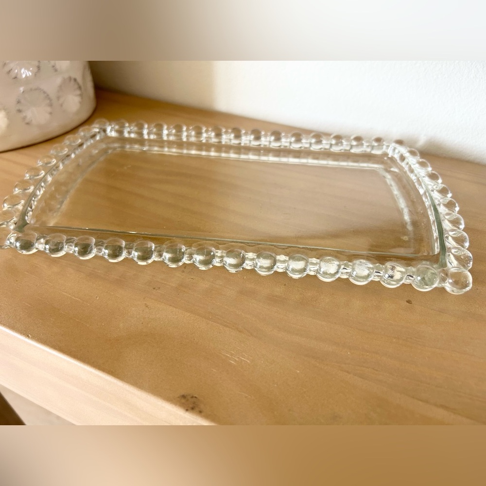 Vintage Mid Century Bubble Glass Serving Dish Clear Thick MCM 12x7 Tray
